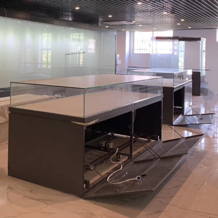 电动升降平柜博物馆展示柜古董文物瓷器展览柜加工定制-隆城博具