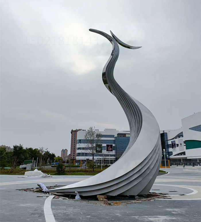 云南广场不锈钢镜面凤凰雕塑 金属抽象动物摆件